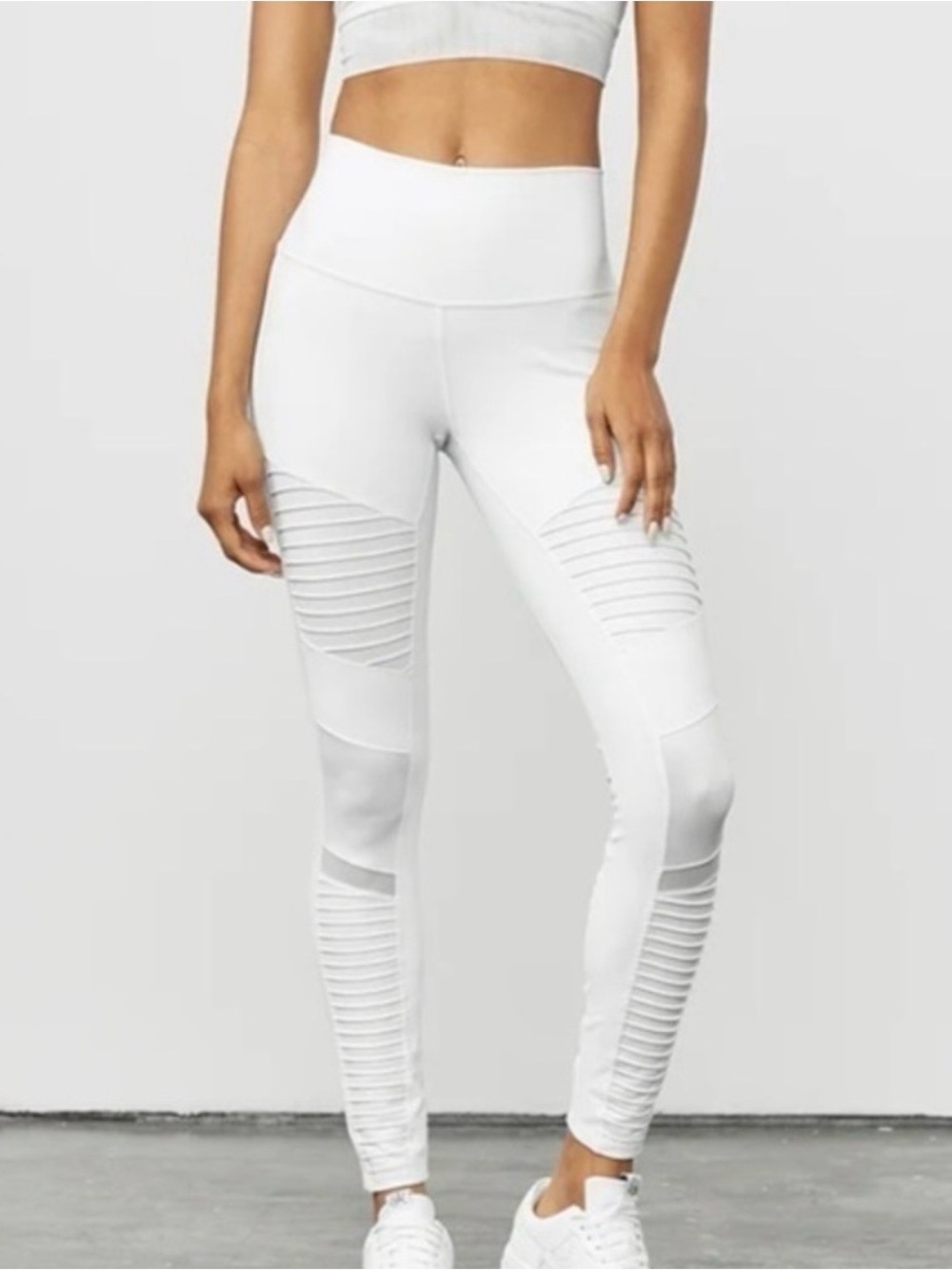 ALO Yoga White High-Waist Ribbed Moto Leggings